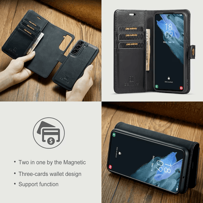 DG.MING Magnet Wallet for Samsung Galaxy S22 Plus med avtagbart deksel og kortlomme-design.