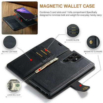 DG.MING lommeboketui til Samsung Galaxy S22 med avtagbart magnetisk deksel og kortlommer.
