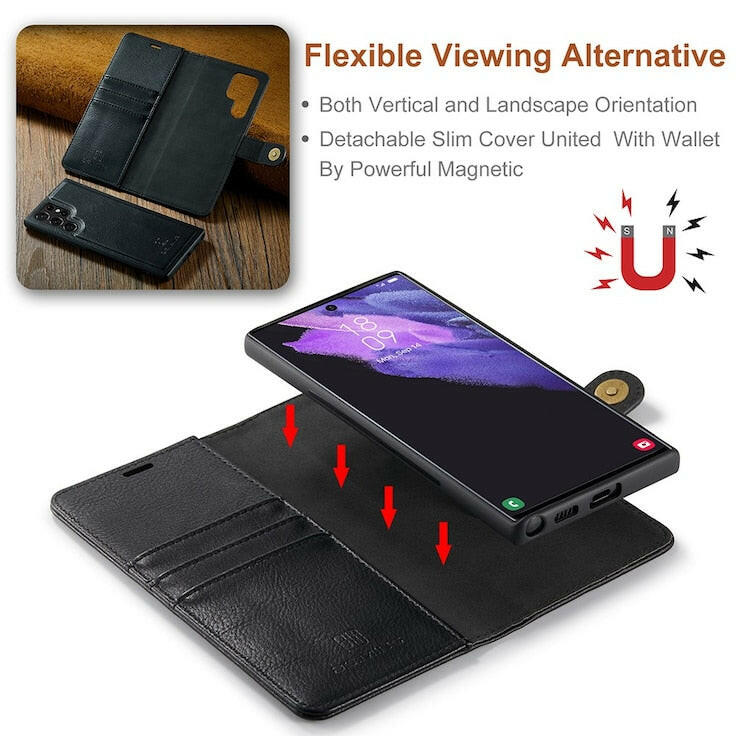 DG.MING Samsung Galaxy S22 etui med avtagbart magnetisk deksel og lommebok, klassisk design.