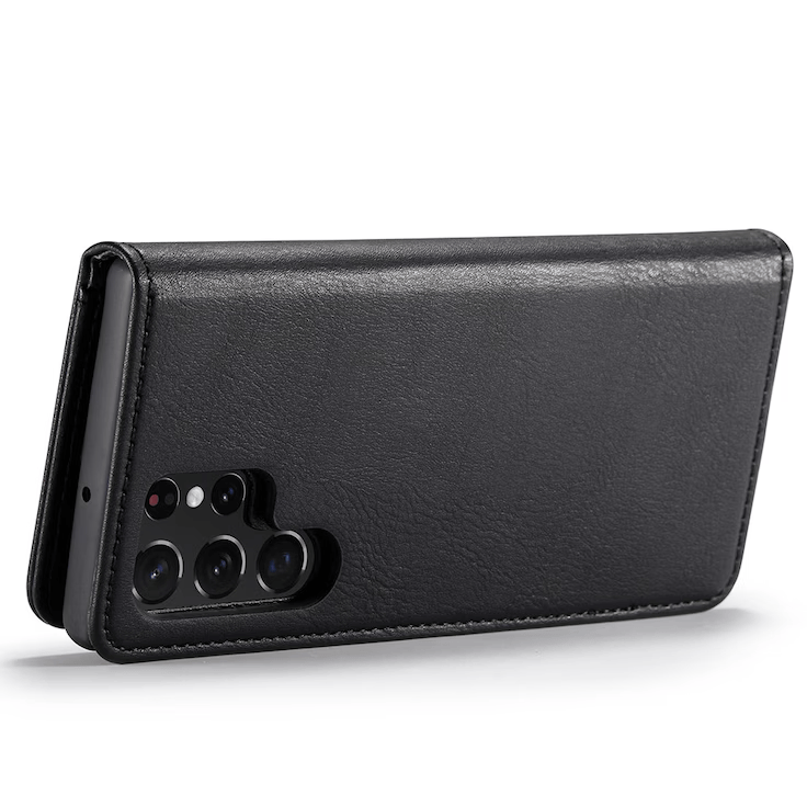 DG.MING magnetisk deksel for Samsung Galaxy S22 i elegant svart lærfinish.