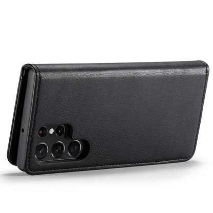 DG.MING magnetisk deksel for Samsung Galaxy S22 i elegant svart lærfinish.