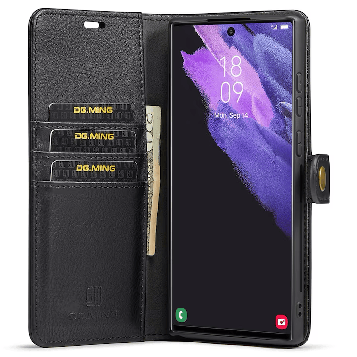 DG.MING Samsung Galaxy S22 etui med avtagbart magnetisk deksel og kortlommer.