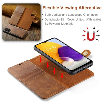 DG.MING magnetisk lommebok-etui for Samsung Galaxy A13 5G i brunt lær, med avtagbart deksel og kortlommer.