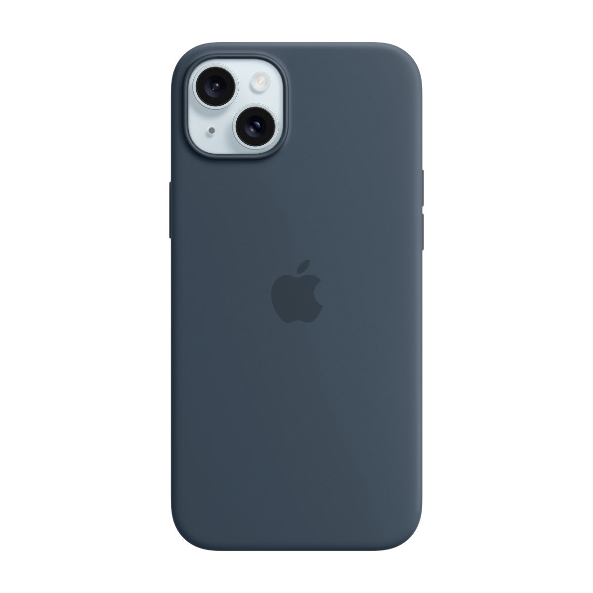 Silikondeksel med MagSafe til iPhone 15 Plus i Storm Blue.