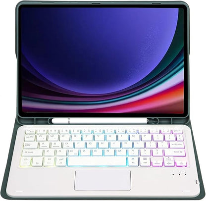 Farget bakbelyst Bluetooth-tastatur i lær med nettbrettdeksel og pennholder for iPad 10.9.