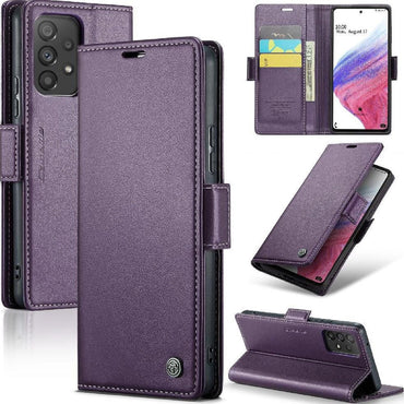 Lommebok-deksel til Samsung Galaxy A53 med magnetisk lukking, kortlommer og stativfunksjon fra Caseme 013-serien.
