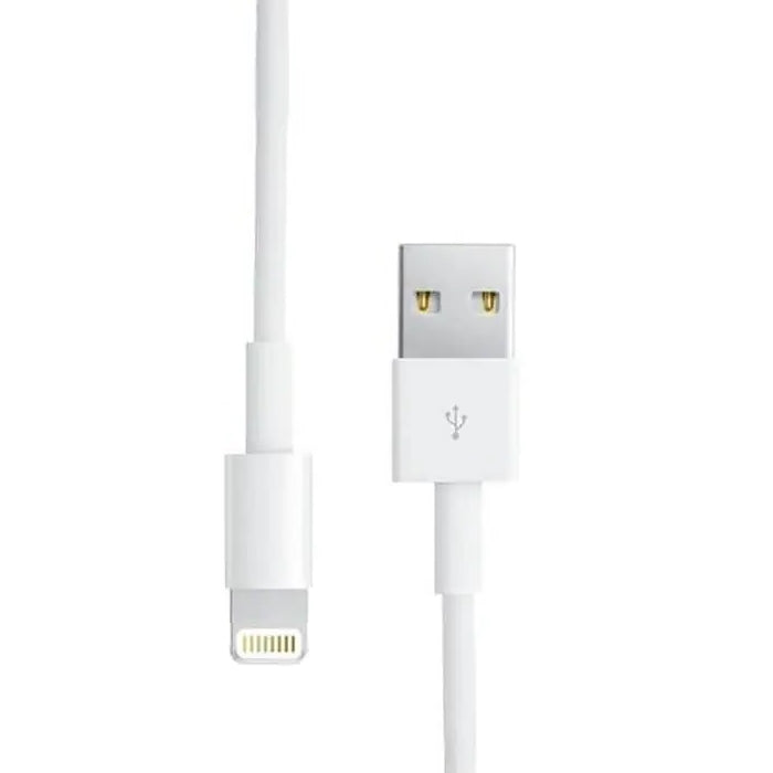 Hvit 2 meter USB-kabel med Lightning-kontakt for Apple-enheter.