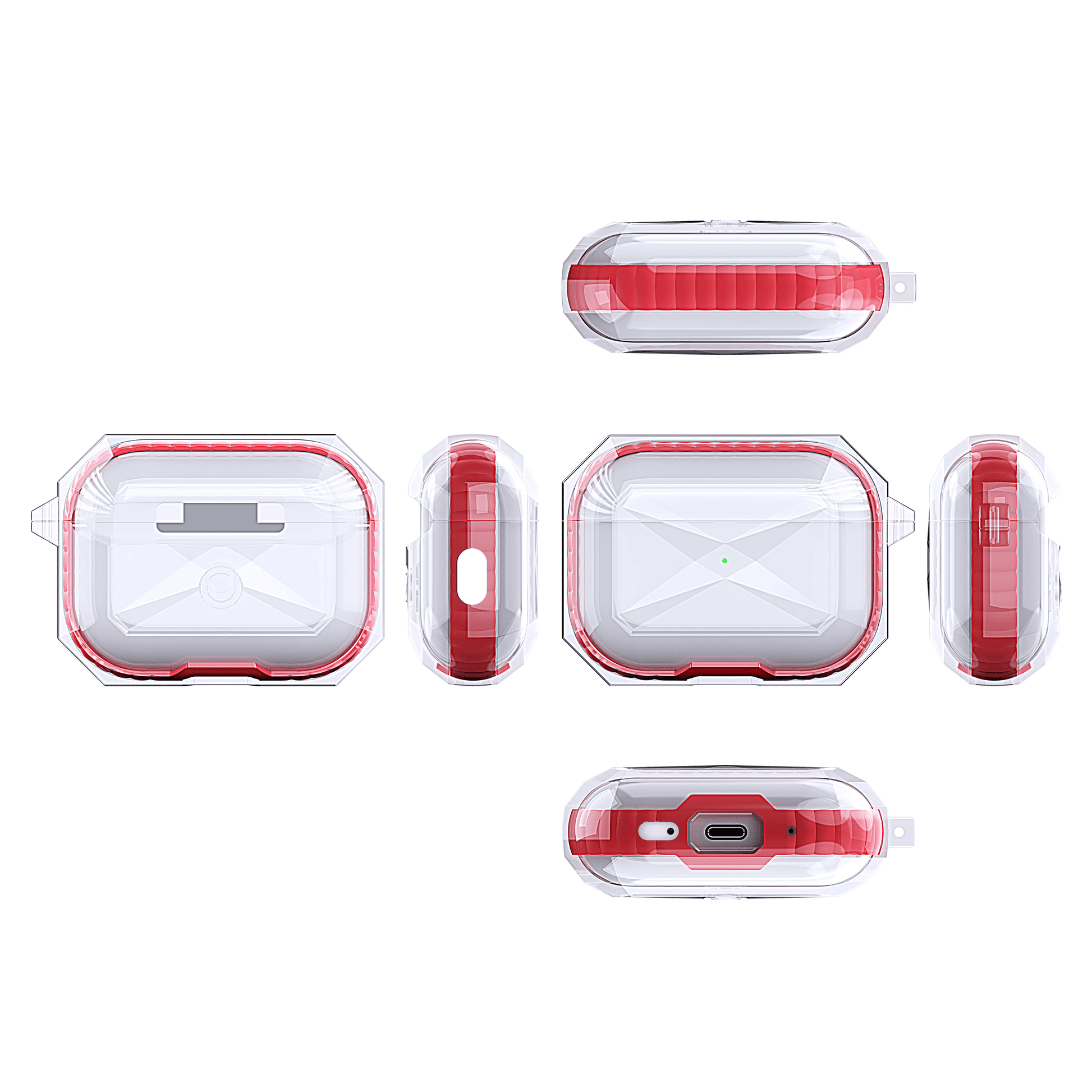 Gjennomsiktige øretelefonetuier for AirPods Pro med slankt design, trådløs lading og karabinkrok.