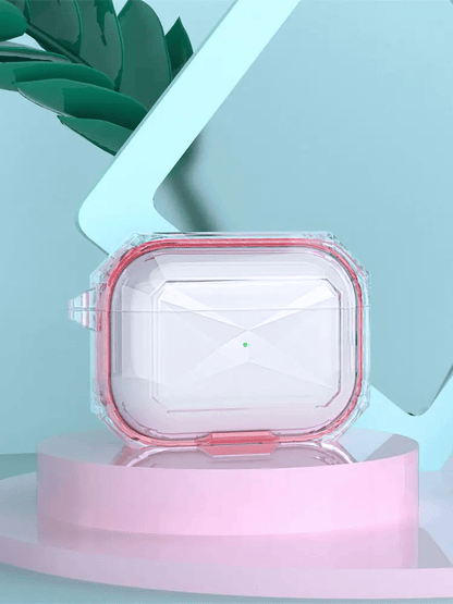 Gjennomsiktig etui for AirPods Pro med slank design og trådløs ladestøtte.