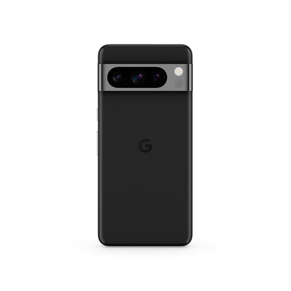 Google Pixel 8a 5G (Obsidian), B-grade brukt mobiltelefon bakside, svart farge.