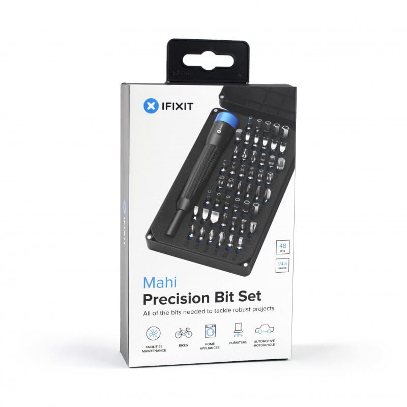 iFixit Mahi Driver Kit – Presisjonsverktøysett med 48 spesialbits og magnetisk håndtak for reparasjoner.