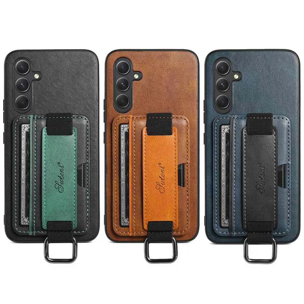 SUTENI Samsung Galaxy S22 Plus mobildeksel i tre farger med kortholder og lærbelagt design.